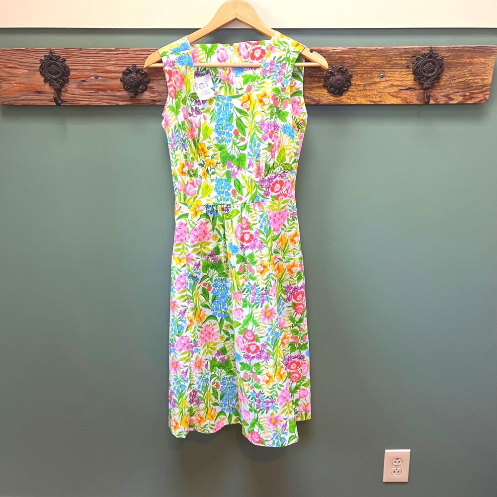 Vintage F.A.I. Floral‎ Midi Dress Sleeveless Garden Print Pockets Size 10  70's